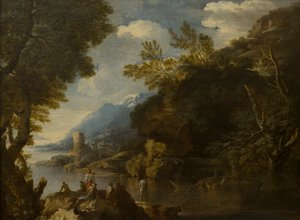 منظر طبيعي بالأشكال والقوارب ، حوالي 1635-73 (زيت على قماش) بواسطة سالفاتور (من أتباع) روزا