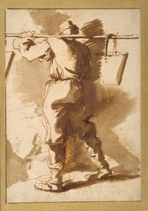 Back view of a water carrier, another figure beyond him (pen & ink with wash over chalk on paper) بواسطة سلفاتور روزا