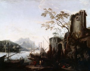 Marine Landscape with Towers with ships and ruins (Marine Landscape with Towers), c.1645, بواسطة سلفاتور روزا