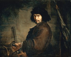 Self-portrait dressed as warrior, by Salvator Rosa (1615-1673), oil on canvas, 94x107 cm بواسطة سلفاتور روزا