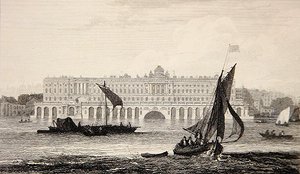 منظر لمنزل سومرست من نهر التايمز ، نقش بواسطة دبليو بي كوك (1778-1855) 1814 (نقش) بواسطة صموئيل (بعد) أوين