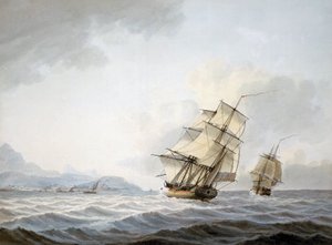 سفينتا "القرار" و"ديسكفري" قبالة ساحل تاهيتي، خلال الرحلة الثالثة (1776-1780) للقبطان جيمس كوك (1728-1779)