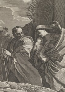 الرحلة إلى مصر ، العذراء تحمل الطفل المسيح ، يوسف مشيرًا إلى ال ... ، كاليفورنيا. 1635-57. بواسطة صموئيل برنارد