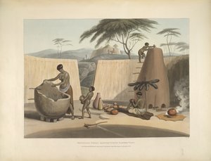 نساء Booshuana يصنعن الأواني الفخارية ، رسم توضيحي من "مجموعة لوحات توضح المناظر الطبيعية والحيوانات الأفريقية ، مع حروف مطبوعة وصفية"