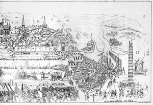 حصار بولوني من قبل الملك هنري الثامن (1491-1547) في 1544 ، منقوش بواسطة جيمس باسيير ، 1788 (انظر أيضًا 106602)