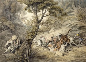 نمر يهاجم قطار الماشية ،