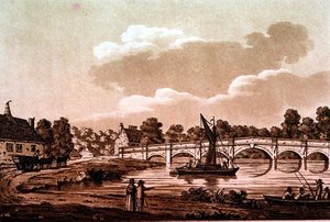 جسر تشيرتسي ، رسم توضيحي من "مناظر خلابة لنهر التايمز" ، حانة. 1799 (حفر ، مائي)