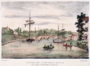 ستوربورت أون سيفيرن ، ورسيسترشاير ، من أسفل الجسر ، c1795. بواسطة صموئيل أيرلندا