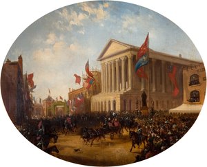 دوق كامبريدج يغادر دار البلدية ، برمنغهام ، 1857.