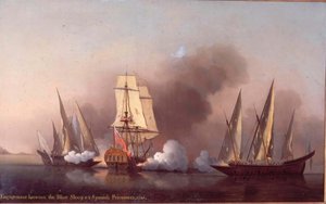 الاشتباك بين Blast Sloop واثنين من القراصنة الإسبان بواسطة صموئيل سكوت