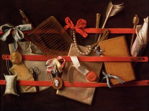A Trompe L&39;Oeil من الأشياء المرفقة بحرف إلكتروني ، 1664 بواسطة صموئيل فان هوغستراتن