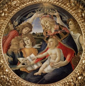 مادونا من Magnificat أو العذراء مع الطفل وخمسة ملائكة (تمبرا على الخشب بواسطة ساندرو بوتيتشيلي
