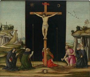 الصلب مع القديسين ، ج. 1490. بواسطة ساندرو بوتيتشيلي