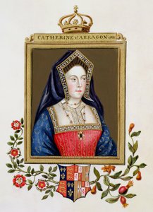 صورة لكاترين أوف أراغون (1485-1536) الملكة الأولى لهنري الثامن من "مذكرات محكمة الملكة إليزابيث" ، نُشرت عام 1825 (مرحاض وغواش على ورق)