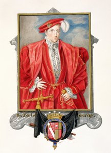 صورة لهنري هوارد (c.1517-47) إيرل ساري من "مذكرات محكمة الملكة إليزابيث" ، نُشر عام 1825 (مرحاض وغواش على ورق)