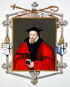 صورة لجون ويتجيفت (1530-1604) رئيس أساقفة كانتربري من "مذكرات محكمة الملكة إليزابيث" ، نُشرت عام 1825 (ألوان مائية وغواش على ورق) بواسطة سارة كونتيسة إسكس