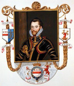 صورة لوالتر ديفيروكس (1541-1576) إيرل إسكس الأول من "مذكرات محكمة الملكة إليزابيث" ، نُشرت عام 1825 (ألوان مائية وغواش على ورق) بواسطة سارة كونتيسة إسكس