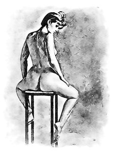 امرأة عارية على كرسي البراز