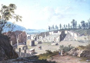 كبار السياح في أطلال Pozzuoli ، بالقرب من نابولي