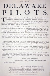 Facsmile of the proclamation from the Philadelphia patriots to the Delaware Pilots warning them not to deal with the British tea ship, 7 December 1773 (litho) بواسطة المدرسة الأمريكية