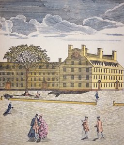 Harvard College, Cambridge, Massachusetts c.1740 (colour litho) بواسطة المدرسة الأمريكية