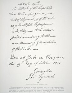 Letter of Capitulation of Yorktown, signed by Lord Cornwallis بواسطة المدرسة الأمريكية
