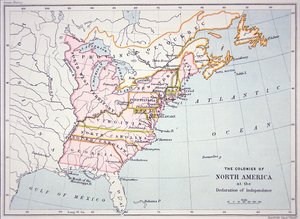 Map of the Colonies of North America at the time of the Declaration of Independence (colour engraving)