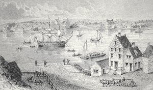 The ferry, New York, c.1750 (litho)