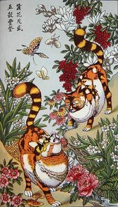 "Guardian Cats" ، رسم توضيحي من "البحث عن الخرافات في الصين" بواسطة المدرسة الصينية