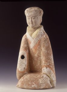 سيدة المحكمة. الصين ، عصر هان الغربية (206 م - 220 م) ، 60 سم تمثال صغير من الطين. بواسطة المدرسة الصينية