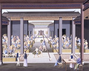 قصف الشاي ، حوالي 1800 (رسومات الغواش على ورق أصلي ثقيل) بواسطة المدرسة الصينية