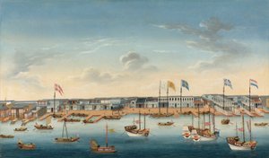 The Hongs at Canton ، حوالي عام 1780 (زيت على قماش) بواسطة المدرسة الصينية