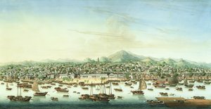 منظر لكانتون، حوالي عام 1800 (بالألوان المائية والغواش على ورق) بواسطة المدرسة الصينية