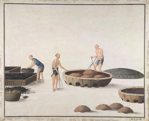 "عندما يتحول القالب إلى اللون الأحمر ، أزله" ، تصنيع الحديد الزهر في الصين ، حوالي عام 1820 (ألوان مائية على الورق) بواسطة المدرسة الصينية