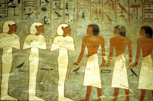 مصر القديمة، لوحة، مقبرة رعمسيس الأول، ثلاثة آلهة محنطة، ثلاثة آلهة يسحبون البارجة الشمسية بواسطة المدرسة المصرية
