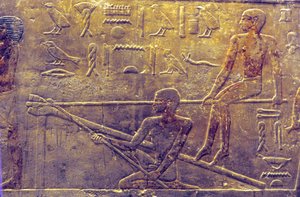 مصر القديمة، نحت/رسم على الجدران، مصطبة/مقبرة تي، سقارة، الأسرة الخامسة، بناء السفن (صورة) بواسطة المدرسة المصرية
