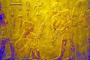 مصر القديمة، نحت/رسم على الحائط، المصطبة/مقبرة تي، سقارة، الأسرة الخامسة، السلع التجارية في السوق (صورة) بواسطة المدرسة المصرية