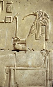 مصر القديمة، الرسم على الجدران/النحت، الإله تحوت، معبد سيتي الأول، أبيدوس بواسطة المدرسة المصرية