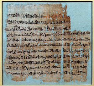 العصور القديمة المصرية: بردية من قصة معركة قادش في عهد رمسيس الثاني (1246-1213) عام 1274 قبل الميلاد ، الإمبراطورية الحثية التي كان مركزها الأناضول ، ومصر رمسيد. الشمس 0.2x0.23 م باريس ، متحف اللوفر بواسطة المدرسة المصرية