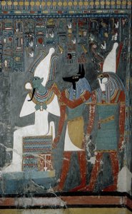 الأقصر، طيبة: وادي الملوك، مقبرة حورمحب (-1343 - -1314) فرعون مصر الذي تظهر عليه الإلهة إيزيس. بواسطة المدرسة المصرية