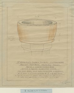 كنيسة هانبري - Ancient Font Bowl: تتبع ، بدون تاريخ [1933] (رسم) بواسطة مدرسة اللغة الإنجليزية