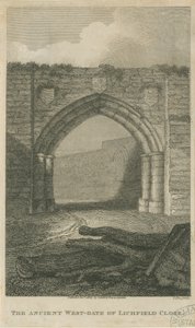 Lichfield - بوابة الغرب القديمة للإغلاق: نقش ، بدون تاريخ [عام 1805] (طباعة) بواسطة مدرسة اللغة الإنجليزية
