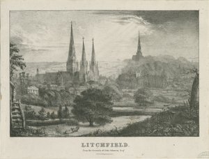 Lichfield - North West View: الطباعة الحجرية ، بدون تاريخ [؟ القرن التاسع عشر] (طباعة) بواسطة مدرسة اللغة الإنجليزية