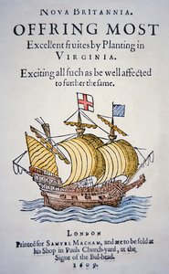 كتيب يشجع المستعمرين على الذهاب إلى فرجينيا في أمريكا ، نُشر عام 1609 (لون ليثو) بواسطة مدرسة اللغة الإنجليزية