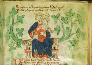 Roy.20 A II f.7 King Stephen ، الذي كُتب في عهد إدوارد الثاني (1284-1327) بواسطة مدرسة اللغة الإنجليزية