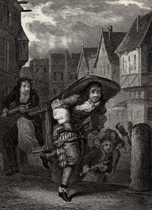 "" Monsieur de Pourceaugnac "" "نقش من" "أعمال" للمؤلف الإنجليزي موليير - مشهد من مسرحية "Monsieur de Pourceaugnac" "لجين بابتيست بوكلين ديت موليير (جان بابتيست بوكلين بواسطة المدرسة الفرنسية
