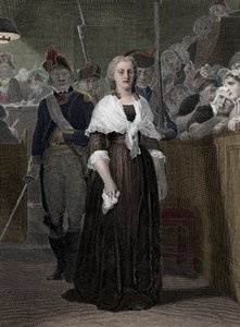 الملكة ماري أنطوانيت (1755-1793) أدانت من قبل المحكمة الثورية في أكتوبر 1793 "(ملكة فرنسا ماري أنطوانيت (1755-1793) أثناء محاكمتها في المحكمة الثورية ، أكتوبر 1793)