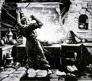 Berthold Schwarz ، المعروف أيضًا باسم "Black Berthold" (نقش خشبي) بواسطة المدرسة الألمانية