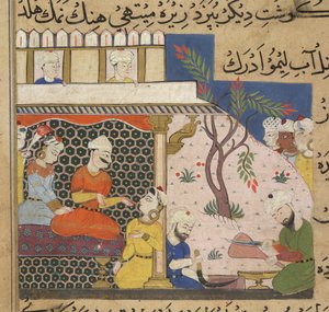 فرط يستعد للسلطان غياث الدين ، وهو يداعب مع سيداته ، من نعمة ناصير الدين شاه. بواسطة المدرسة الهندية