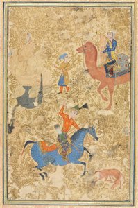 بهرام غور وأزادا، من الشاهنامة (كتاب الملوك) للفردوسي (940-1019 أو 1025) بواسطة المدرسة الإيرانية